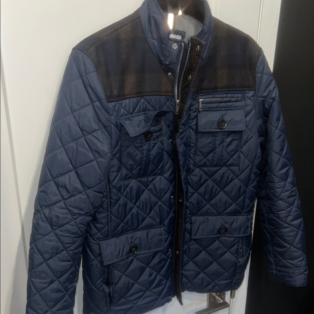 Cole Haan Navy Diamond Quilted Jacket with Corduroy Details